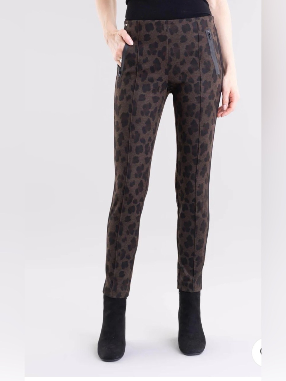 LISETTE Brown/ Black Leopard Ankle Ponte Woman’s Pants Size 4